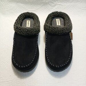 Mens Dearfoams Black Moccasin Slippers Sherpa Lining Size L (11-12) Wide Width